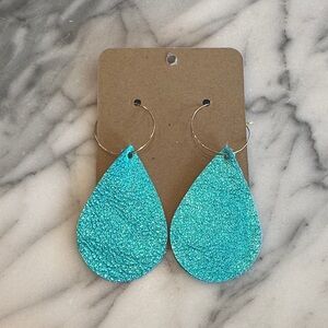 Teal Blue Teardrop Leather Earrings